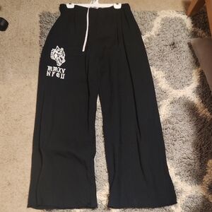 Black Wide-Leg Pants with White Graphic